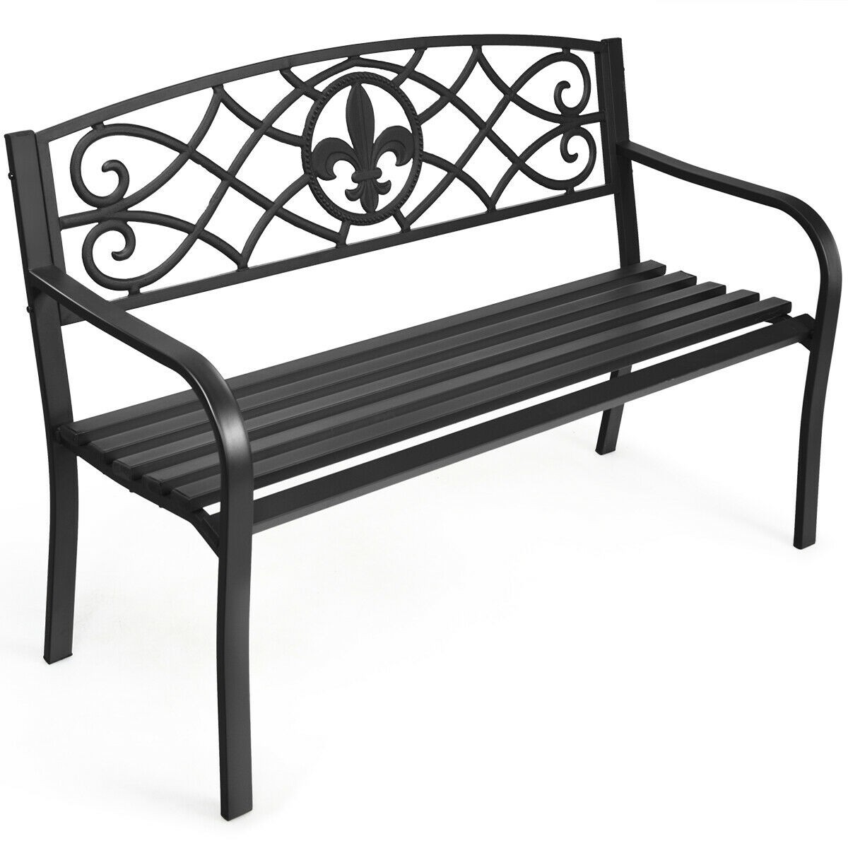 Patio Park Yard Outdoor Furniture Steel Bench Loveseat Black